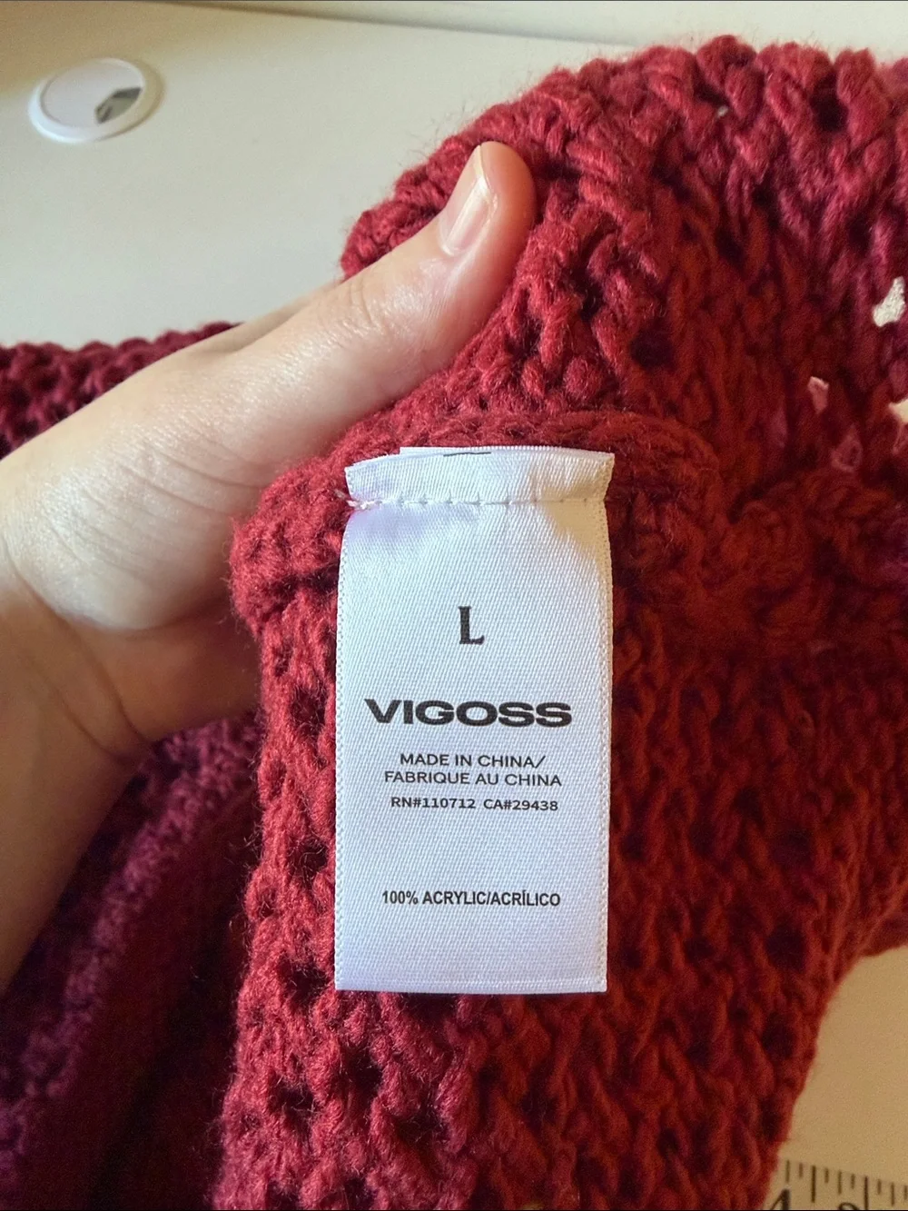 NWT Vigoss Office Career Deep Red Crochet Knit Button Vest Gold Buttons Large